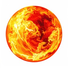 Fiery orb of swirling orange and red on white