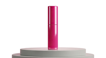 Pink glossy tube placed high on rounded riser