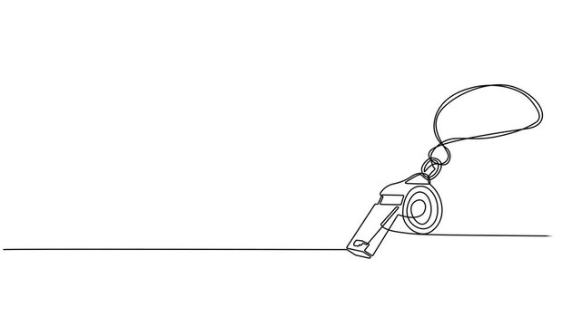 referee whistle continuous one line drawing animation, Sports whistle one line art. Continuous line drawing of sport, coach, referee, activity, Continuous one line drawing of sport whistle icon.