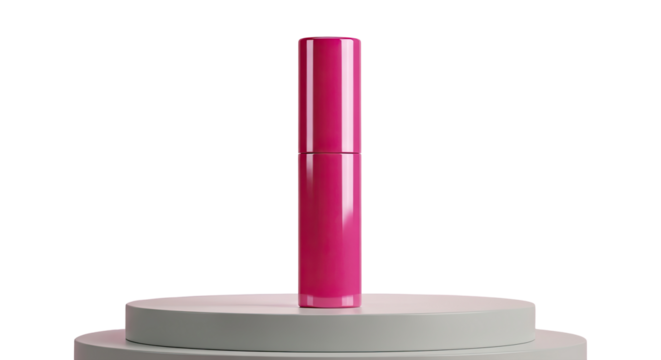 Pink glossy tube placed high on rounded riser