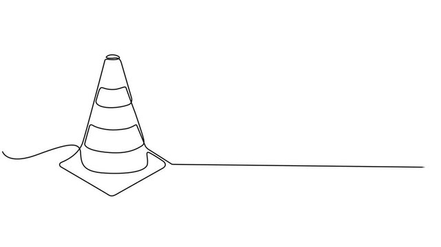 Self drawing simple animation of single continuous one line drawing of Traffic cone, Swirl curl circle background style. Continuous line draw. Full length animated. 