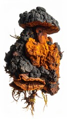 Complex fungus with dark exterior, orange interior showing
