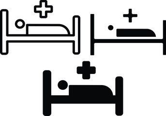 Patient In Hospital Bed With Medical Cross Recovery Care Vector Silhouette and Pictogram..eps