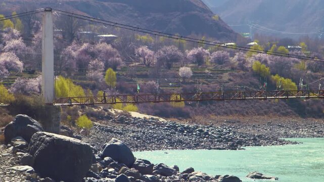Large Engineering Viaduct Bridge Over Turquoise River Valley