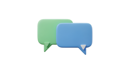 Two 3D Speech Bubbles Green and Blue chat bubble conversation