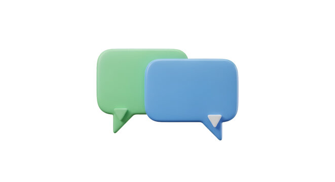 Two 3D Speech Bubbles Green and Blue chat bubble conversation - Powered by Adobe
