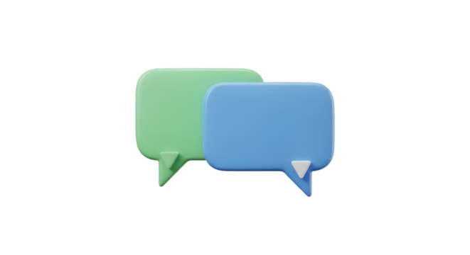 Two 3D Speech Bubbles Green and Blue chat bubble conversation - Powered by Adobe