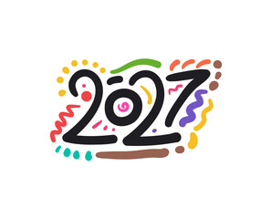 Colorful 2027 Hand Drawn Number Design. Abstract Doodle for Calendar