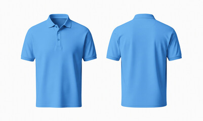 Blank Light Blue Polo Shirt Mockup Front and Back on White Background