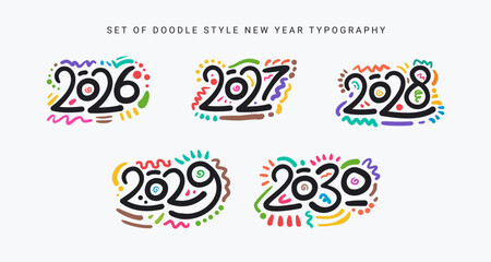 Obraz premium Set of Doodle Style New Year Typography from 2026 to 2030