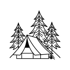 Tent camping in forest with pine trees isolated on white background isolated on transparent background