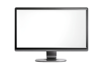 Flat-screen monitor with blank white display.  Dark gray bezel, silver base.  Modern design