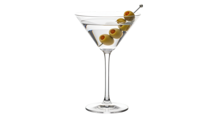 Martini with Green Olives on a Skewer cocktail drink
