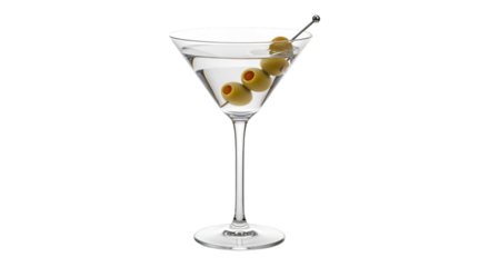 Martini Glass with Clear Cocktail and Olives drink