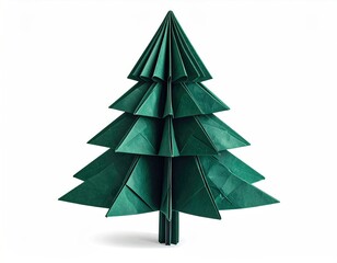 Origami Christmas tree, folded green paper art