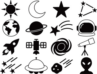 宇宙のアイコン16種セット　モノトーン