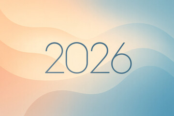 Elegant continuous line art for the New Year 2026, featuring festive fireworks and modern pastel color accents on a white background