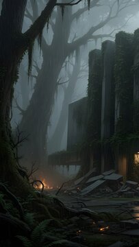 forest in the night abandoned 