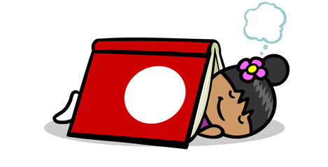 Naklejka premium Cartoon Mädchen schläft unter einem großen Buch