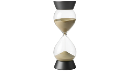 Modern hourglass with sand flowing on black background