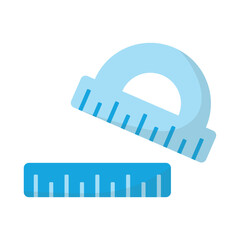 Cartoon illustration of a pair of blue rulers and a protractor for a back to school themed image icon