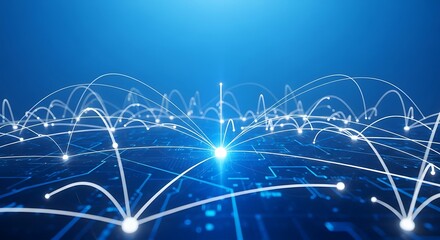 A mesmerizing display of interconnected nodes, radiating a vibrant blue hue, symbolizing the intricate network of modern technology and communication