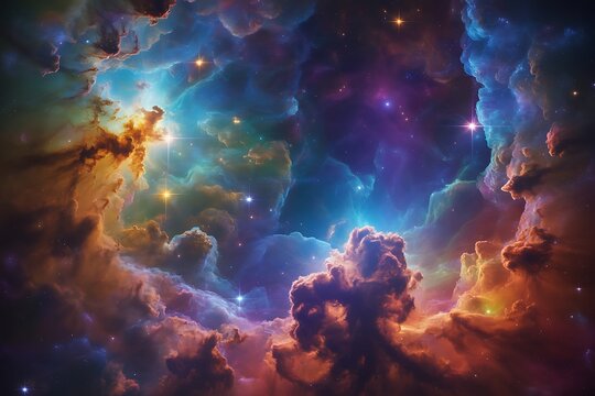 Colorful cosmic nebula with stars and gas clouds in deep space scenery