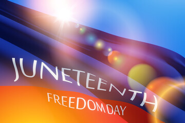 Juneteenth color with text Juneteenth Freedom Day with the sun and lens flare. Since 1865. Banner. 3d-rendering.