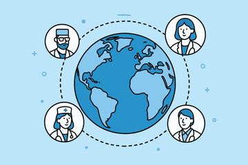 Global healthcare professionals connected around the world illustration