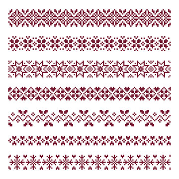 Seamless Pixel Folk Border Patterns Nordic Vintage Decorative Lines