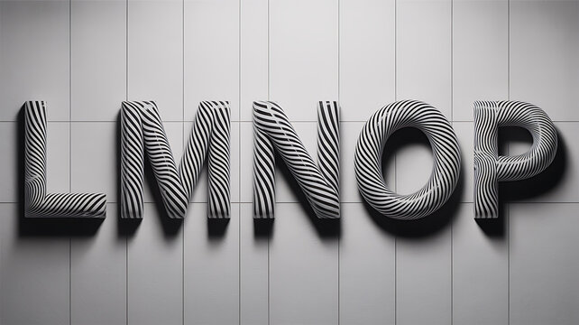 Black and white striped letters LMNOP on a tiled surface graphic design