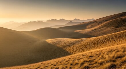 Golden Hills at Sunset - A Serene Mountain Landscape.