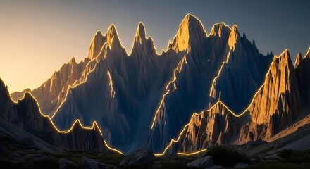 Golden Hour Illumination - Majestic Mountain Peaks at Sunset.