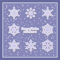 Fototapeta premium A set of white snowflake stickers