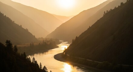 Golden Hour Over River Valley - A Serene Landscape.