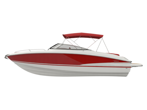 Modern White Speed Boat with Red Canopy Isolated on White – Photorealistic High-Resolution Studio Image
