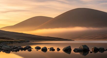 Golden Hour Serenity - Reflections on a Tranquil Lake in the Mountains.
