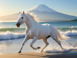 A thoroughbred sprinting at full speed.