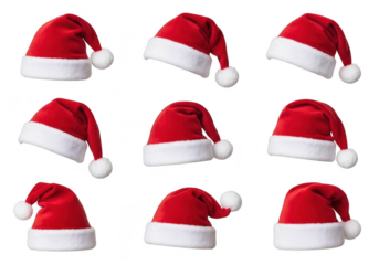 Collection of santa hats, isolated on transparent background