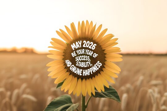 Radiant sunflower with inspirational text in a field