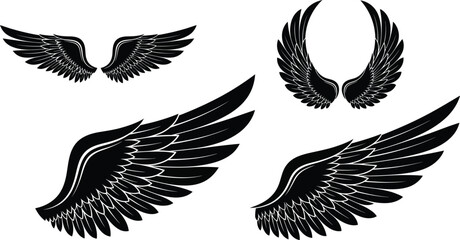 wing vector set silhouette on white background
