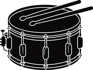 Illustration of black and white drum with drumsticks