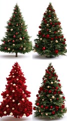 Obraz premium Different styles of Christmas trees showcase various decorations, including ornaments and ribbons, highlighting holiday spirit and joy