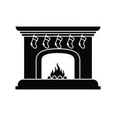 Cozy christmas fireplace with stockings burning fire warmth festive holiday season ambiance icon isolated on white background