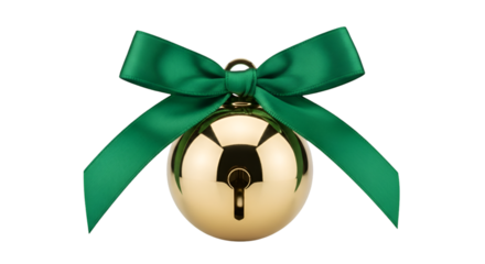 Golden Christmas Bell with Green Ribbon Bow holiday