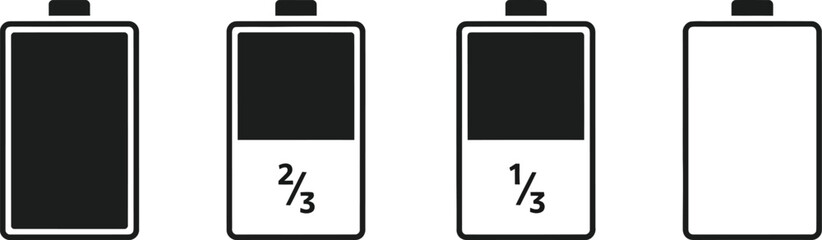 Illustration of battery charge level indicator shows different levels