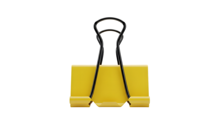 Yellow binder clip 3d illustration of office supply isolated on transparent background