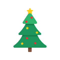 Flat christmas tree decoration festive holiday season celebration evergreen pine isolated on white background