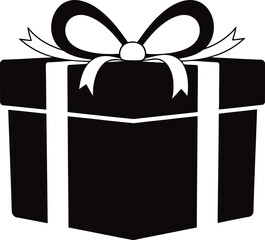 Illustration of black and white gift box with ribbon