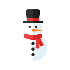 Charming flat design snowman character wearing top hat and scarf for winter holiday celebrations isolated on white background